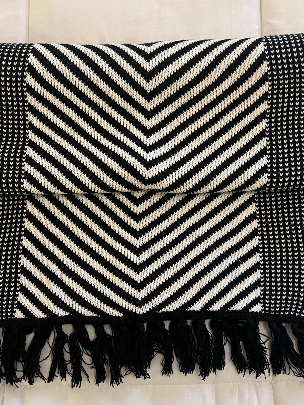 Lucky Brand Black & White Chevron Fringed Long Scarf Throw
